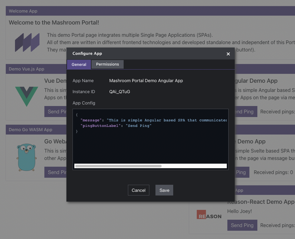 Mashroom Portal App Settings