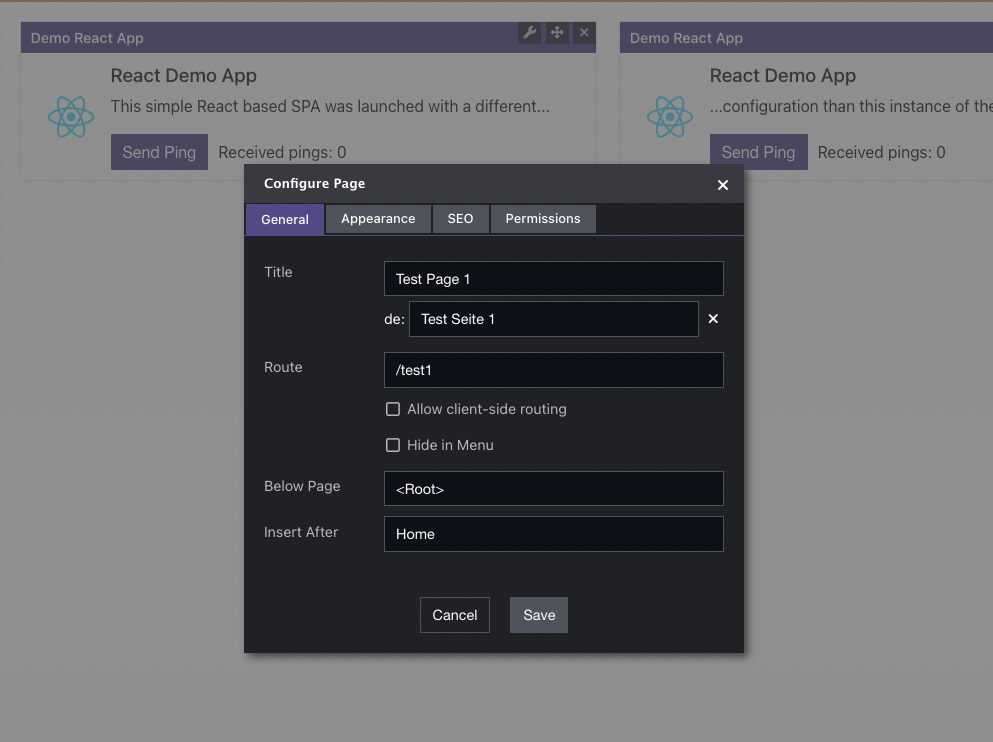 Mashroom Portal Page Settings